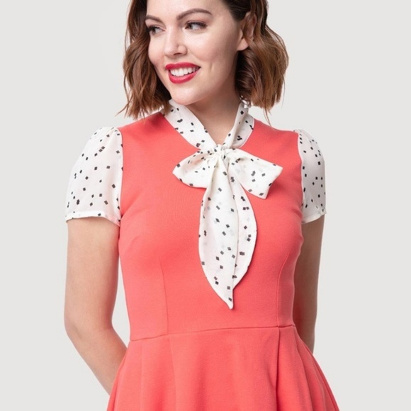 NWOT Modcloth Coral Tie Collar Dress Super RARE - Picture 2 of 8